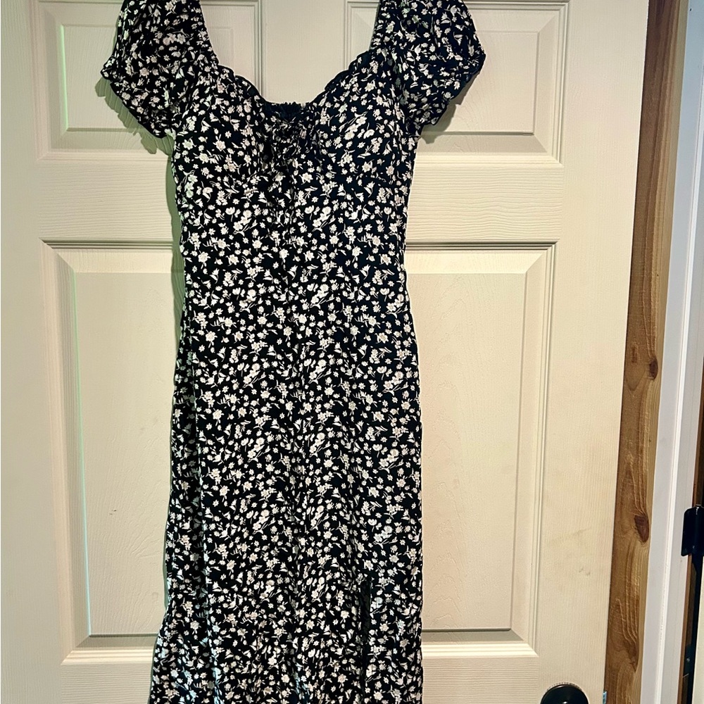 No Boundaries Black and White Puff Sleeve Sundress